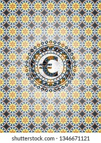 euro icon inside arabic emblem. Arabesque decoration.