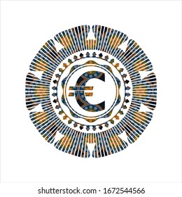 euro icon inside arabic emblem. Arabesque decoration.