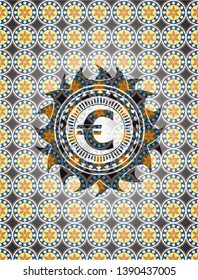 euro icon inside arabic style badge. Arabesque decoration.