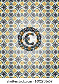 euro icon inside arabic style badge. Arabesque decoration.