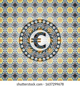 euro icon inside arabic style emblem. Arabesque decoration.