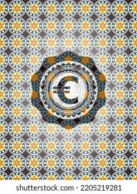 euro icon inside arabic style emblem. Arabesque decoration. 