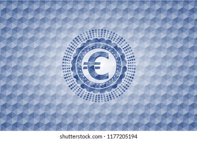 euro icon inside blue emblem with geometric pattern.