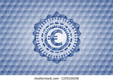 euro icon inside blue polygonal emblem.
