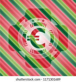 euro icon inside christmas badge background.
