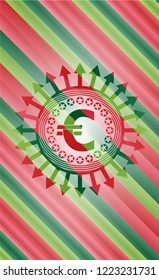 euro icon inside christmas colors badge.