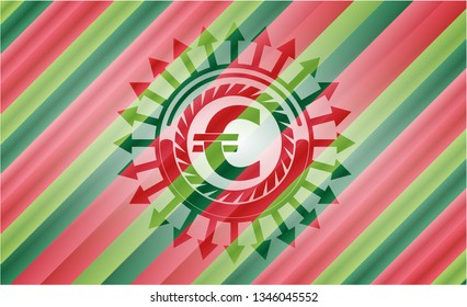 euro icon inside christmas colors badge.