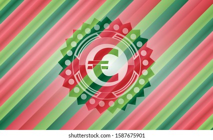 euro icon inside christmas colors style emblem.