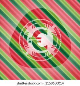 euro icon inside christmas style emblem.