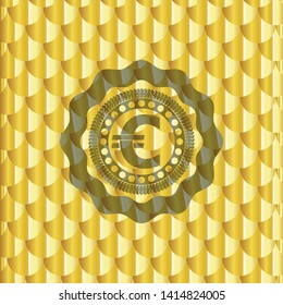 euro icon inside gold emblem. Scales pattern. Vector Illustration. Detailed.