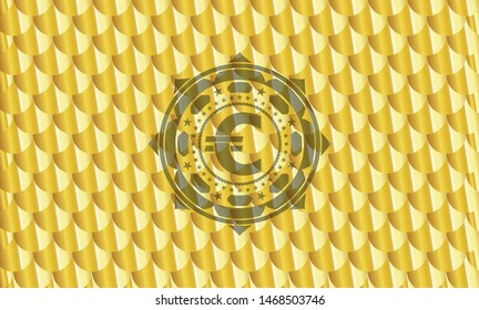 euro icon inside gold emblem. Scales pattern. Vector Illustration. Detailed.