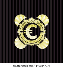 euro icon inside golden emblem or badge