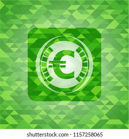  euro icon inside green emblem with mosaic background