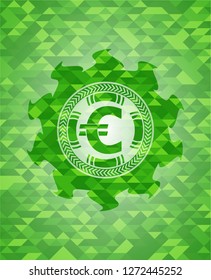 euro icon inside green emblem. Mosaic background