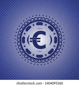 euro icon inside jean or denim emblem or badge background