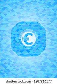 euro icon inside light blue emblem. Mosaic background