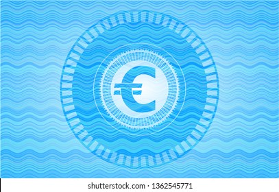 euro icon inside light blue water style emblem.