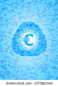 euro icon inside light blue emblem with mosaic background