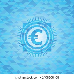 euro icon inside light blue emblem. Mosaic background