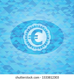 euro icon inside light blue emblem with mosaic background
