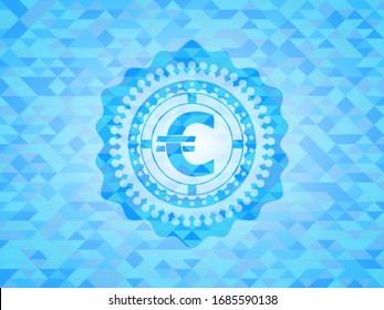 euro icon inside light blue emblem. Mosaic background
