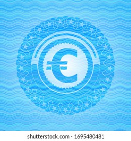 icono del euro dentro del emblema de la ola azul claro.