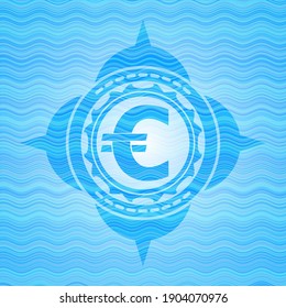 icono del euro dentro de la insignia de la ola de agua azul clara. 