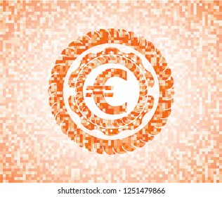 euro icon inside orange mosaic emblem