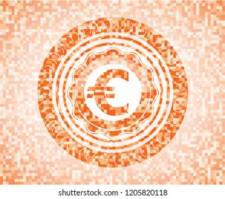 euro icon inside orange tile background illustration. Square geometric mosaic seamless pattern with emblem inside.