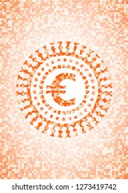 euro icon inside orange tile background illustration. Square geometric mosaic seamless pattern with emblem inside.