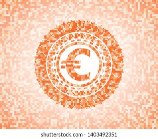euro icon inside orange tile background illustration. Square geometric mosaic seamless pattern with emblem inside.