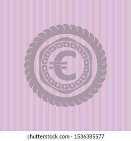 euro icon inside pink emblem. Retro