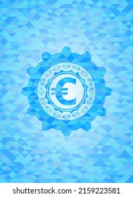euro icon inside realistic sky blue mosaic emblem. 