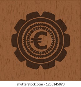 euro icon inside realistic wooden emblem