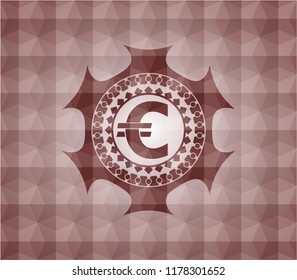 euro icon inside red geometric pattern emblem. Seamless.