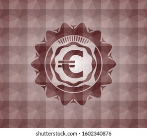 euro icon inside red geometric emblem. Seamless.