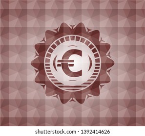 euro icon inside red polygonal badge. Seamless.
