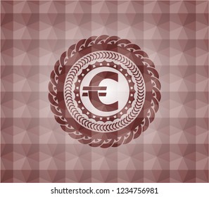 euro icon inside red seamless badge with geometric pattern.