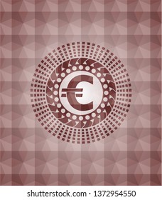 euro icon inside red seamless emblem with geometric background.