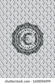 euro icon inside silver badge or emblem. Scales pattern. Vector Illustration. Detailed.