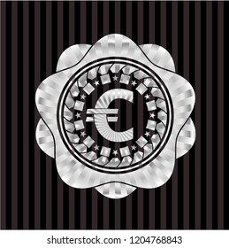 euro icon inside silvery emblem or badge