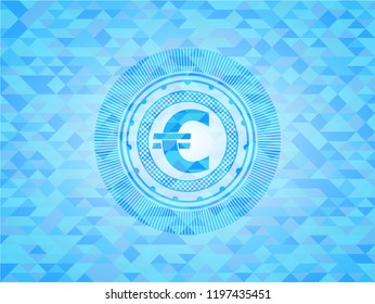 euro icon inside sky blue mosaic emblem