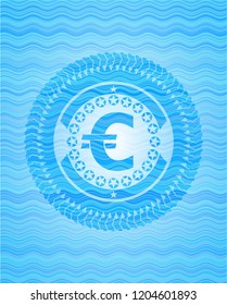 euro icon inside sky blue water emblem background.