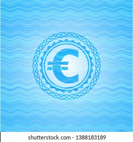 euro icon inside sky blue water badge.
