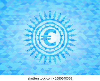 euro icon inside sky blue mosaic emblem