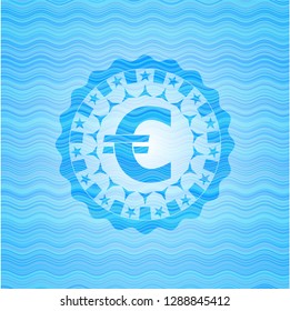 euro icon inside water wave representation style badge.