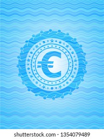 euro icon inside water wave representation emblem.