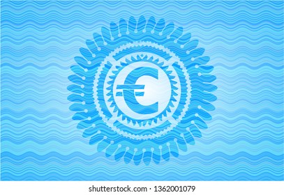 euro icon inside water wave representation style emblem.