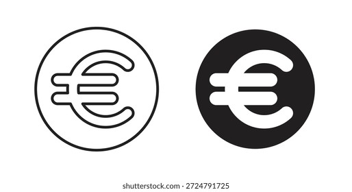 Icono euro en diseño de línea y colores sólidos en blanco y negro para diseños
