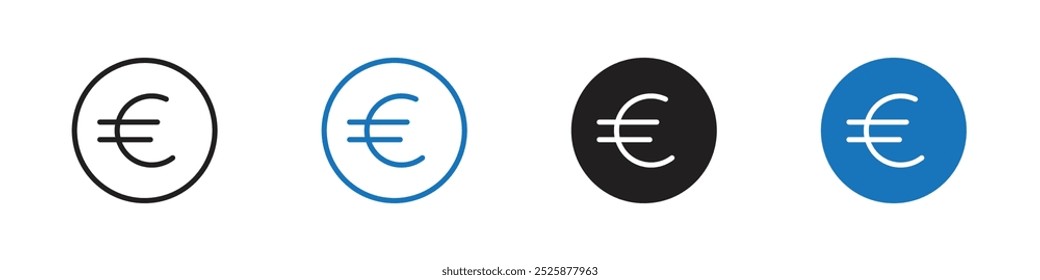 Conjunto de gráficos lineales Euro icon Vector en negro